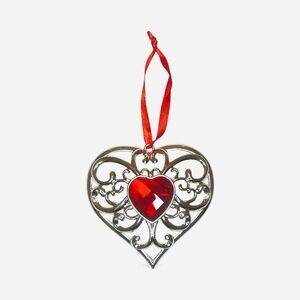 Lenox Bejeweled Silverplated Heart Ornament with Red Heart New w/box